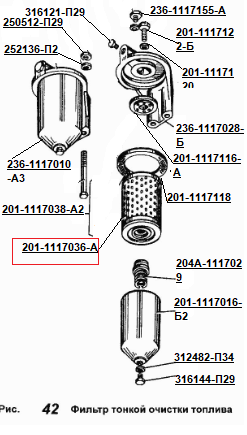 201-1117036-А Элемент фильтрующий ЯМЗ топливный тонкой очистки (опилки) 