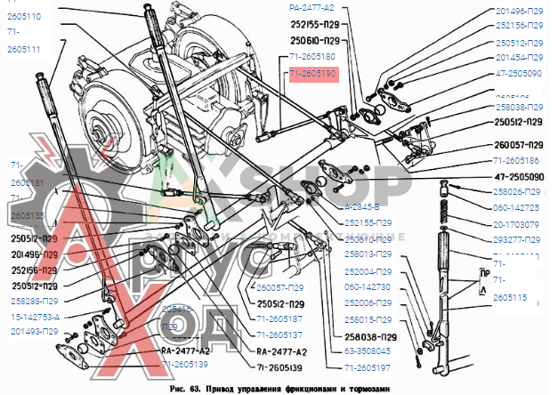 71-2605190 Тяга рычага управления фрикционом правая в сборе