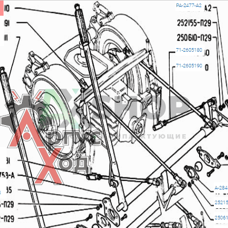 71-2605110 Вал управления с ручным рычагом правый в сборе