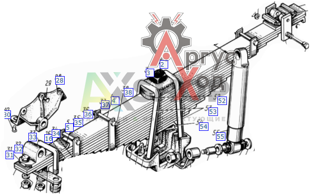 131-2902007-12  Рессора передняя со стяжными хомутами в сборе 15 листов