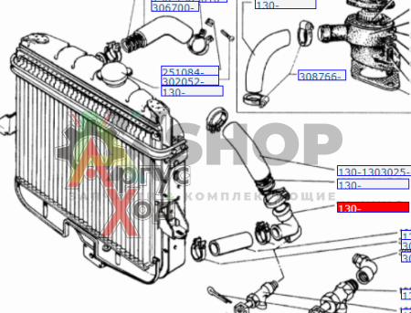 130-1303028-Б Колено отводящего патрубка радиатора