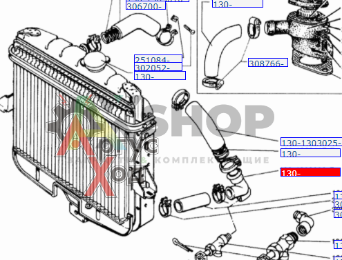 130-1303028-Б Колено отводящего патрубка радиатора
