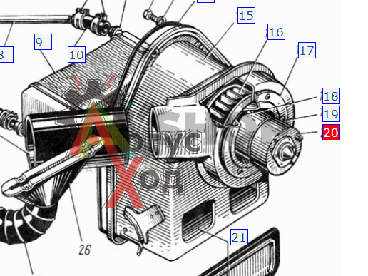 130Т-8101810-11 Крыльчатка с электродвигателем в сборе (улитка) (ракушка)