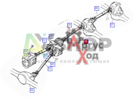 131-2500009 Мост средний со ступицами, тормозами и транспортными деталями в сборе